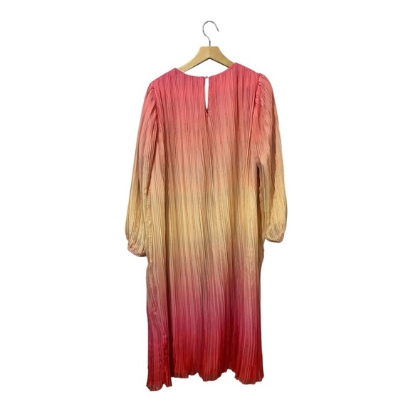 SOMETHING NAVY Pleated Tie Waist Long Sleeve Maxi Dress In Pink Combo Women's L - Picture 3 of 6